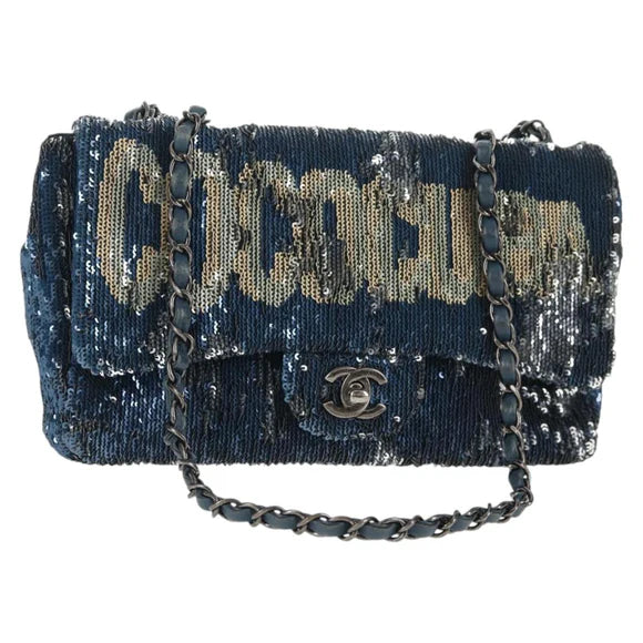 Authentic Preowned  Chanel Shoulder Bag Sequin Blue Silver CC Auth 138088SM