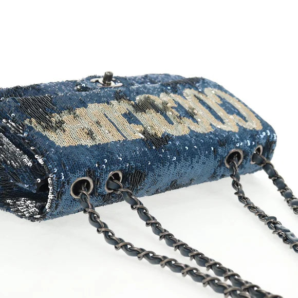 Authentic Preowned  Chanel Shoulder Bag Sequin Blue Silver CC Auth 138088SM