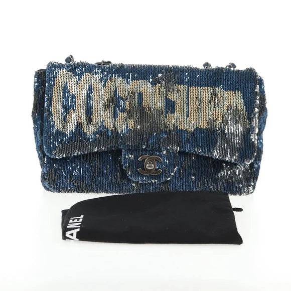Authentic Preowned  Chanel Shoulder Bag Sequin Blue Silver CC Auth 138088SM
