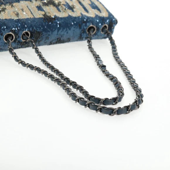 Authentic Preowned  Chanel Shoulder Bag Sequin Blue Silver CC Auth 138088SM