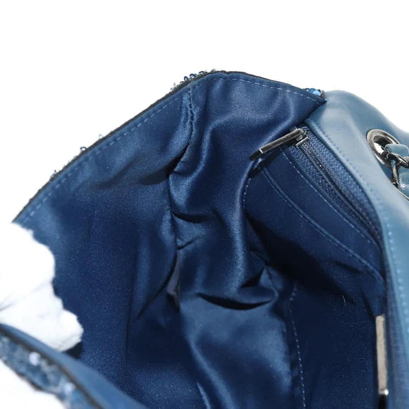 Authentic Preowned  Chanel Shoulder Bag Sequin Blue Silver CC Auth 138088SM