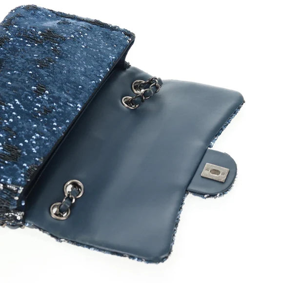 Authentic Preowned  Chanel Shoulder Bag Sequin Blue Silver CC Auth 138088SM
