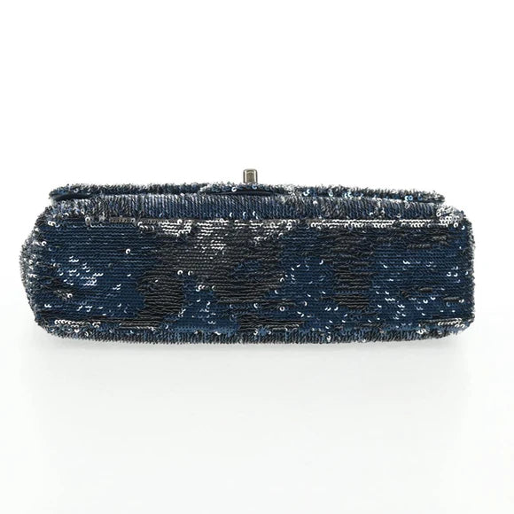 Authentic Preowned  Chanel Shoulder Bag Sequin Blue Silver CC Auth 138088SM