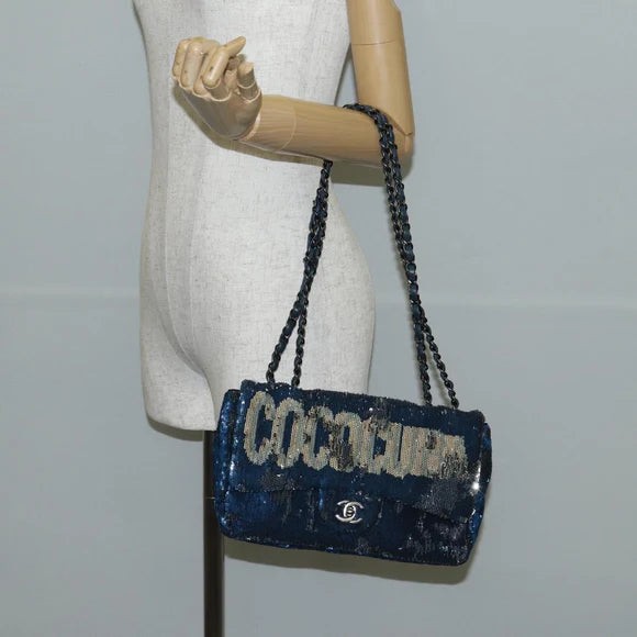 Authentic Preowned  Chanel Shoulder Bag Sequin Blue Silver CC Auth 138088SM