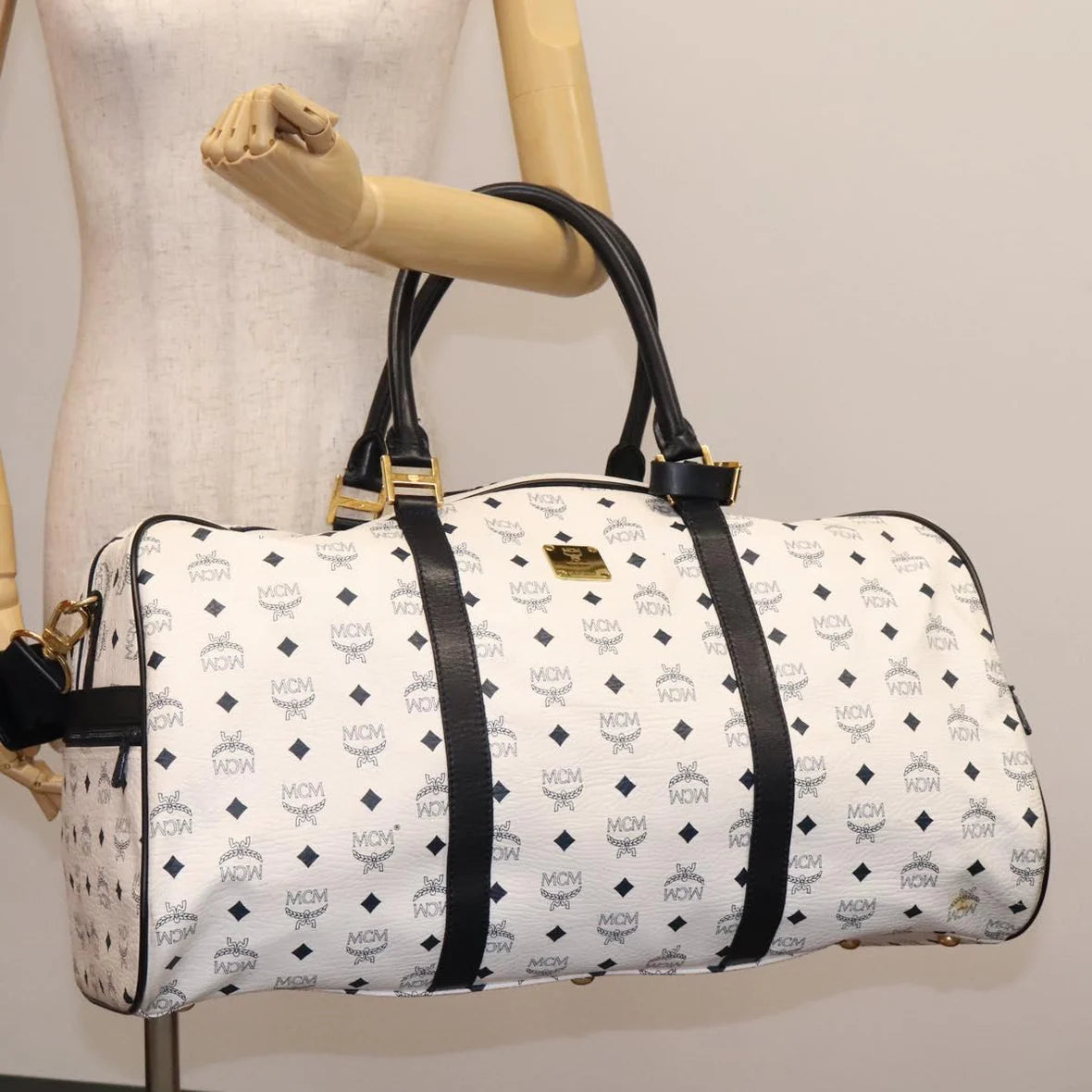 Preowned Authentic MCM Logogram Vicetos Boston Bag