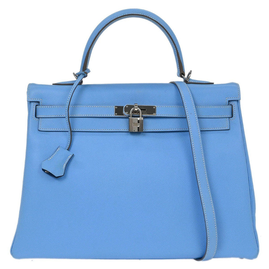 Authentic Preowned Kelly Handbag in Blue Epsom Leather with Palladium Hardware Size 35