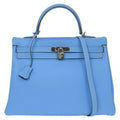Authentic Preowned Kelly Handbag in Blue Epsom Leather with Palladium Hardware Size 35