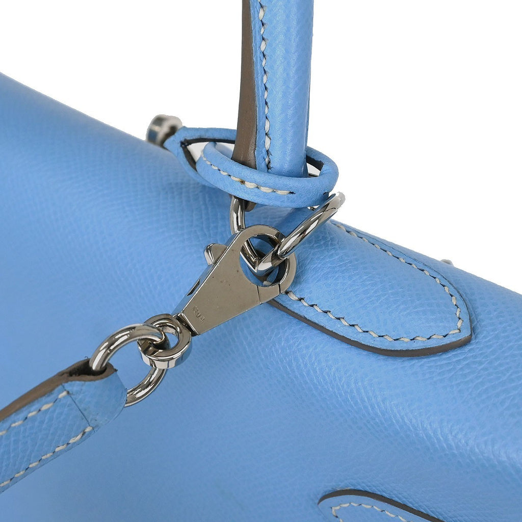 Authentic Preowned Kelly Handbag in Blue Epsom Leather with Palladium Hardware Size 35