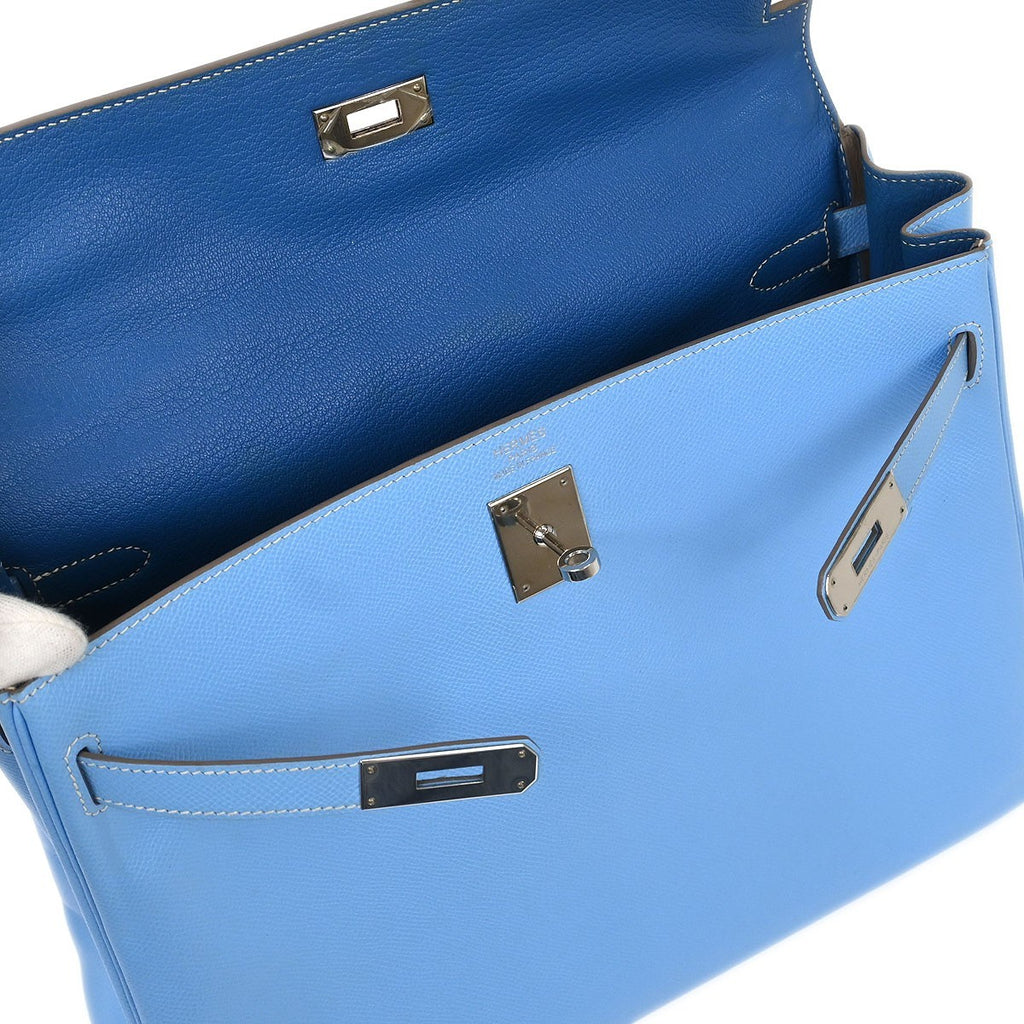 Authentic Preowned Kelly Handbag in Blue Epsom Leather with Palladium Hardware Size 35