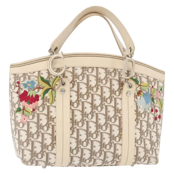 Preowned Authentic Christian Dior Trotter Canvas Hand Bag Ivory Silver Auth 179424A