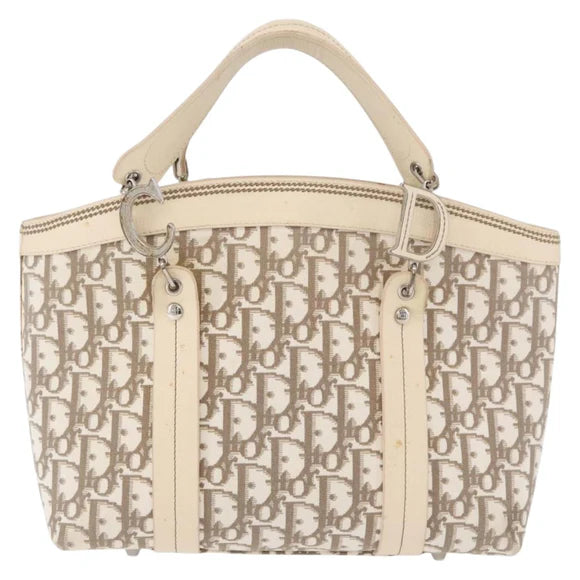 Preowned Authentic Christian Dior Trotter Canvas Hand Bag Ivory Silver Auth 179424A