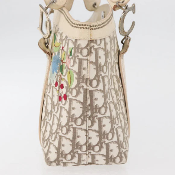 Preowned Authentic Christian Dior Trotter Canvas Hand Bag Ivory Silver Auth 179424A