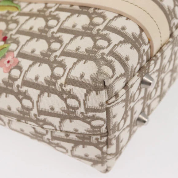 Preowned Authentic Christian Dior Trotter Canvas Hand Bag Ivory Silver Auth 179424A