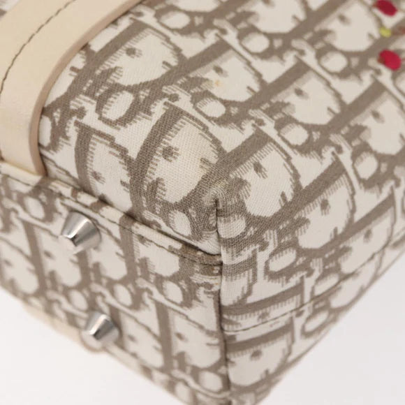 Preowned Authentic Christian Dior Trotter Canvas Hand Bag Ivory Silver Auth 179424A