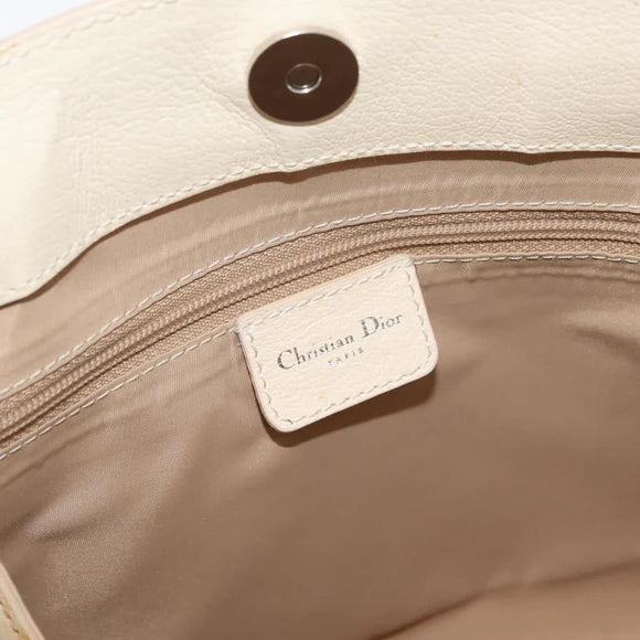 Preowned Authentic Christian Dior Trotter Canvas Hand Bag Ivory Silver Auth 179424A