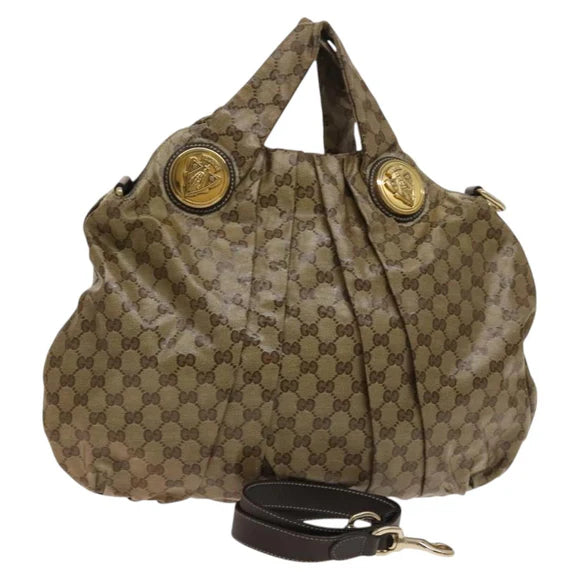 Preowned Authentic Gucci Crystal Hand Bag Coated Canvas 2way