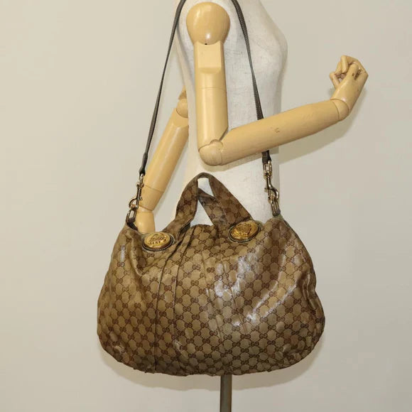 Preowned Authentic Gucci Crystal Hand Bag Coated Canvas 2way