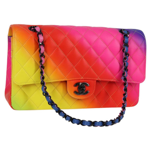 Authentic Preowned Chanel Matelasse Chain Shoulder Bag Lamb Skin Rainbow CC Auth 122426SM