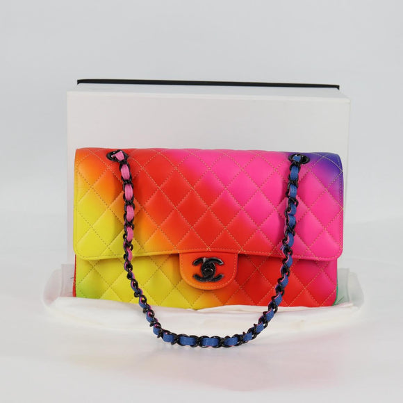 Authentic Preowned Chanel Matelasse Chain Shoulder Bag Lamb Skin Rainbow CC Auth 122426SM