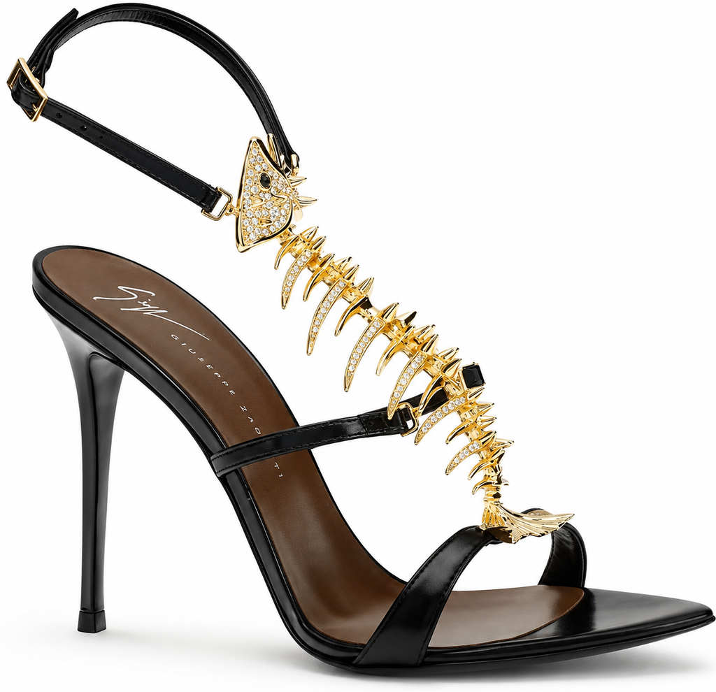 Authentic Giuseppe Zanotti Black Calf Leather Bos Taurus Stiletto Heel Sandals