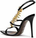 Authentic Giuseppe Zanotti Black Calf Leather Bos Taurus Stiletto Heel Sandals