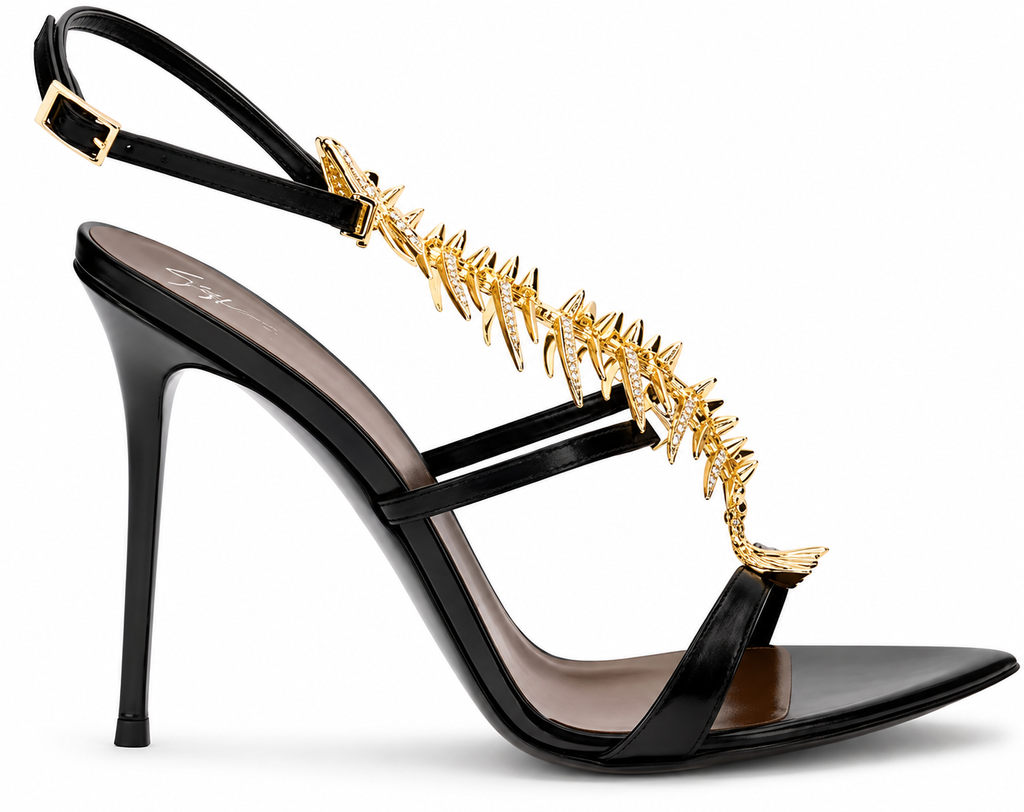 Authentic Giuseppe Zanotti Black Calf Leather Bos Taurus Stiletto Heel Sandals