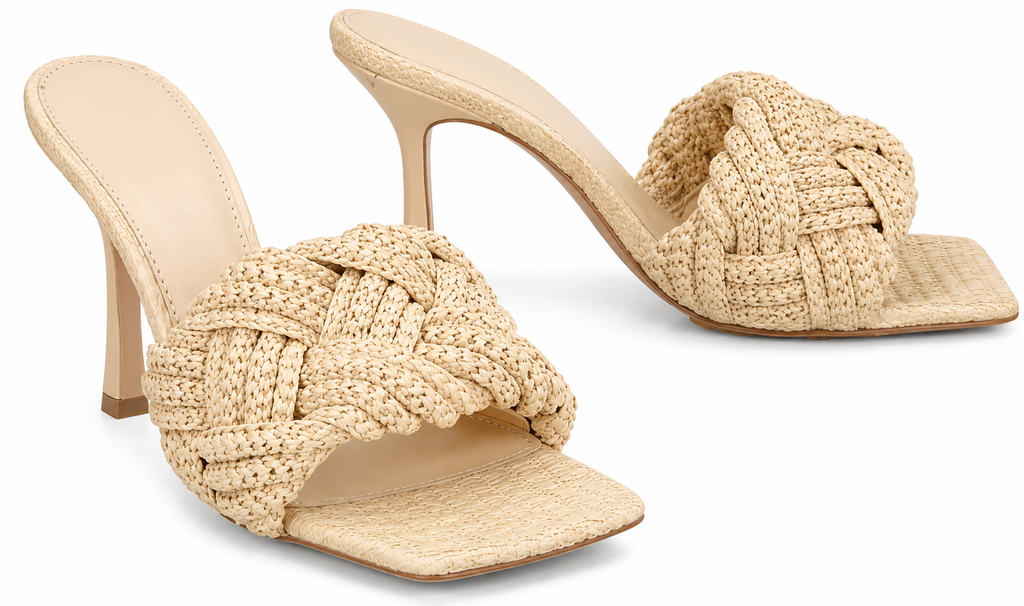 Authentic Bottega Veneta Beige Raffia Mules