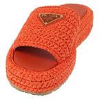 Authentic Preowned Prada Flat Form Sandals Raffia Orange