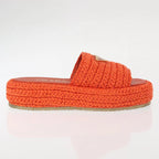 Authentic Preowned Prada Flat Form Sandals Raffia Orange