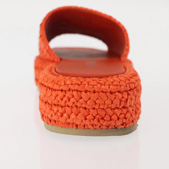 Authentic Preowned Prada Flat Form Sandals Raffia Orange