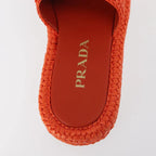Authentic Preowned Prada Flat Form Sandals Raffia Orange