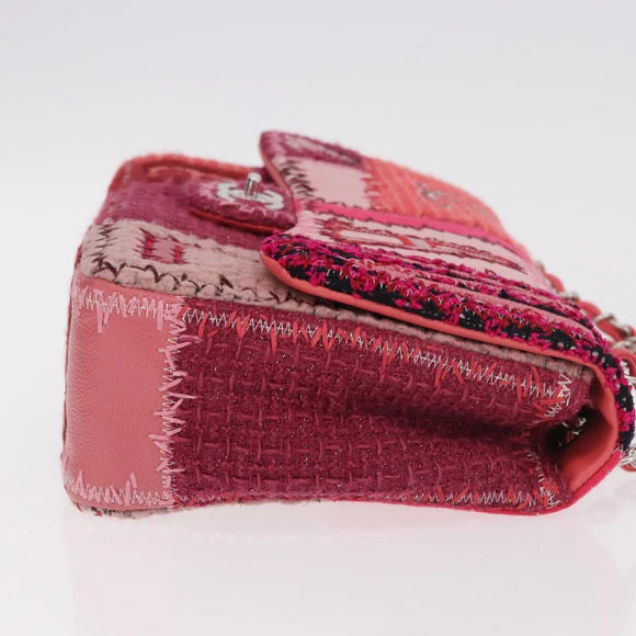 Authentic Preowned Chanel Chain Patchwork Shoulder Bag Tweed Pink Silver