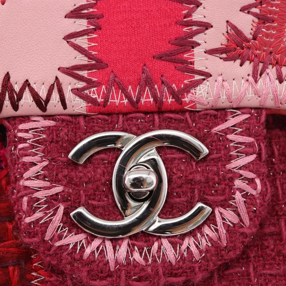 Authentic Preowned Chanel Chain Patchwork Shoulder Bag Tweed Pink Silver