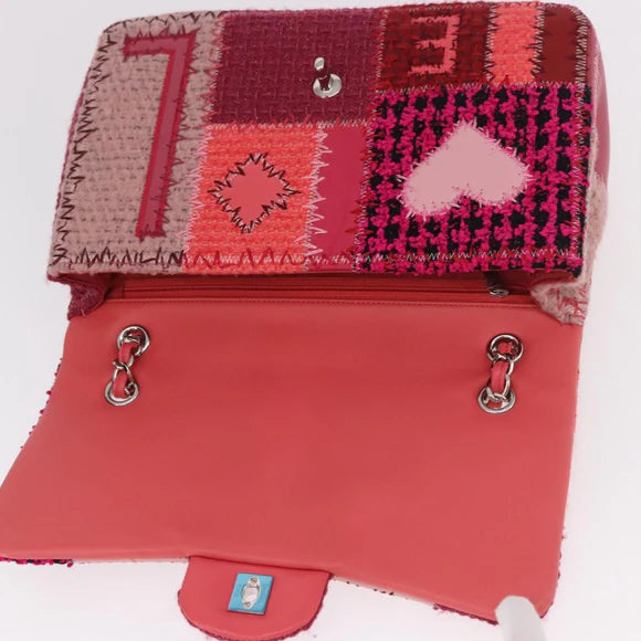 Authentic Preowned Chanel Chain Patchwork Shoulder Bag Tweed Pink Silver