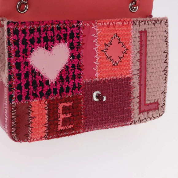 Authentic Preowned Chanel Chain Patchwork Shoulder Bag Tweed Pink Silver