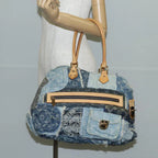 Preownwed Authetic Louis Vuitton Monogram Denim Patchwork Bowery Tote Bag Blue M95376 Auth 136291SAV