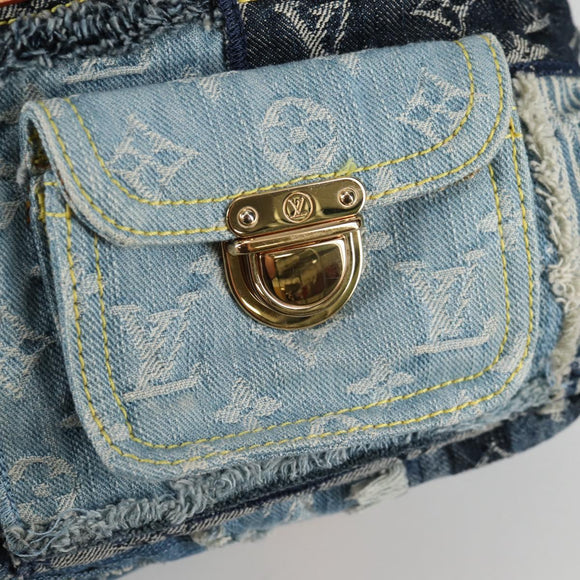 Preownwed Authetic Louis Vuitton Monogram Denim Patchwork Bowery Tote Bag Blue M95376 Auth 136291SAV