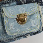 Preownwed Authetic Louis Vuitton Monogram Denim Patchwork Bowery Tote Bag Blue M95376 Auth 136291SAV