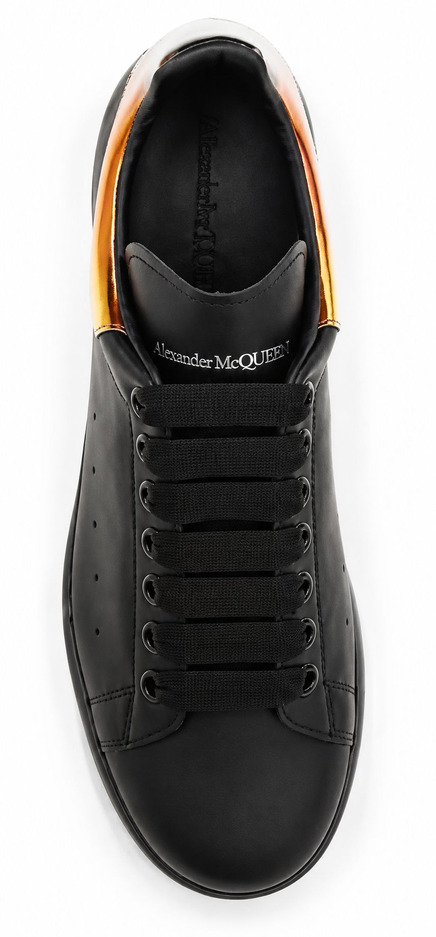 Authentic Alexander McQueen Black Calf Leather Bos Taurus Platform Sneakers