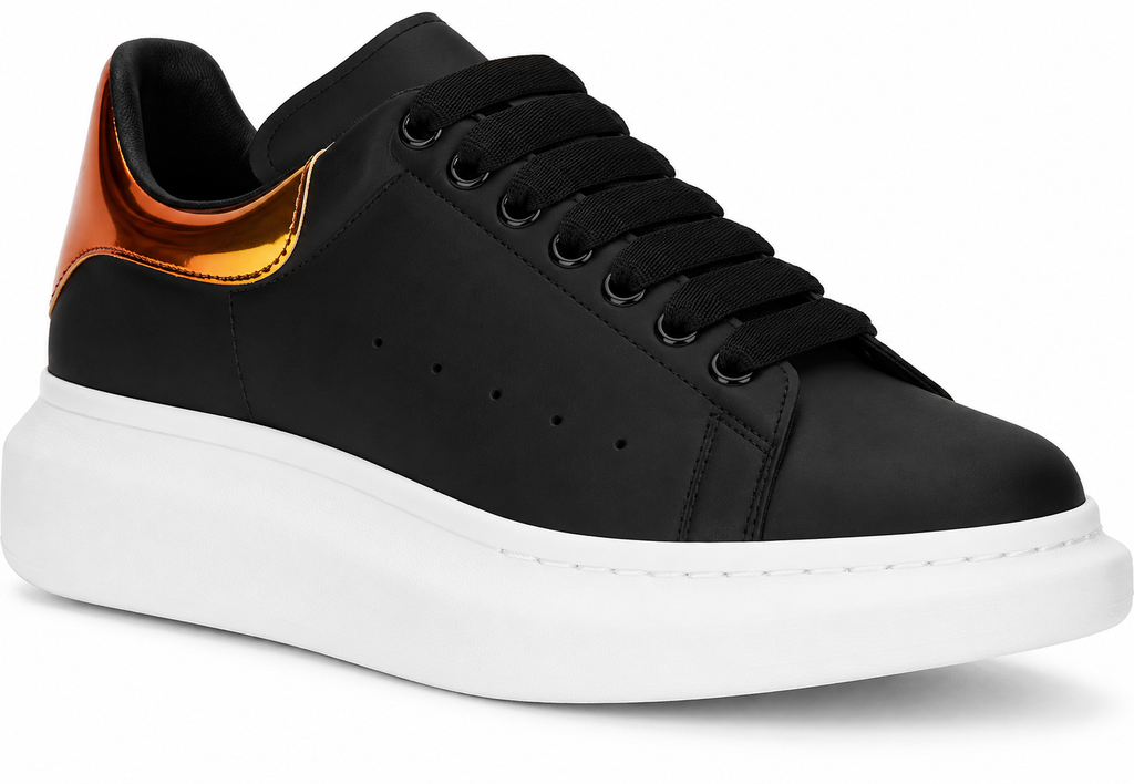 Authentic Alexander McQueen Black Calf Leather Bos Taurus Platform Sneakers