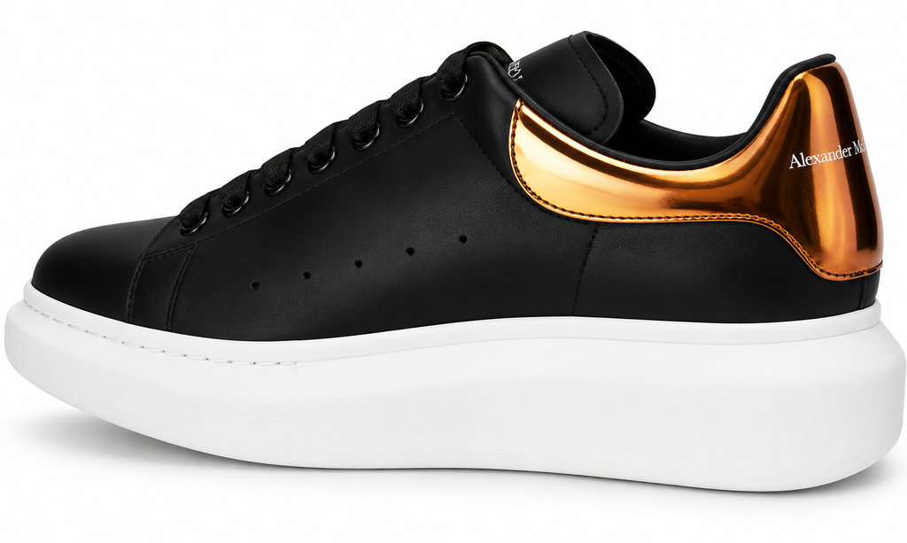 Authentic Alexander McQueen Black Calf Leather Bos Taurus Platform Sneakers