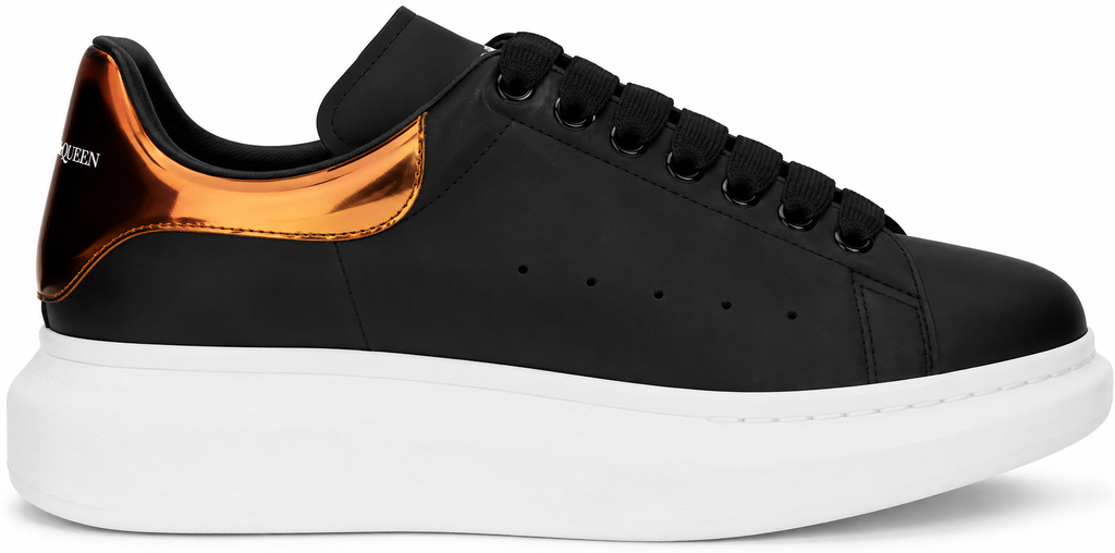 Authentic Alexander McQueen Black Calf Leather Bos Taurus Platform Sneakers