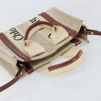 Preowned Authentic Chloe Woody Hand Bag Canvas Leather 2way Beige