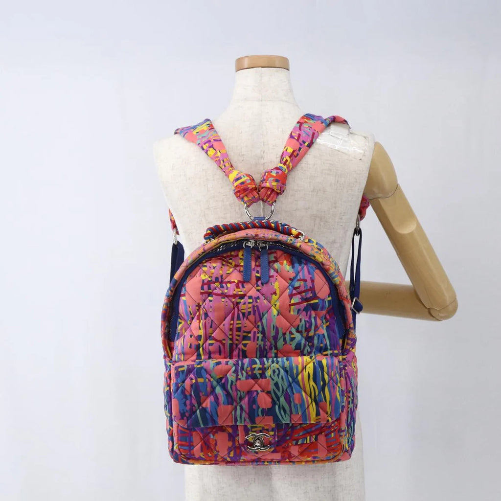 Preowned Authentic Chanel Matelasse Backpack Nylon Multicolor Silver