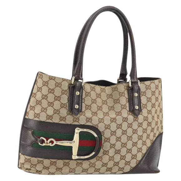 Authentic Preowned Gucci Canvas Horsebit Tote Bag Beige Gold