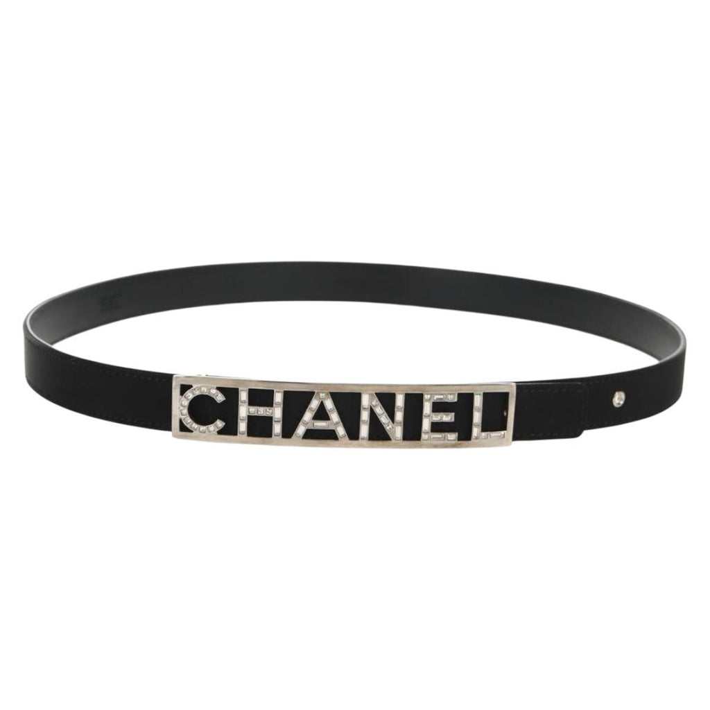 Preowned Authentic CHANEL Belt Leather 35.8 Black
