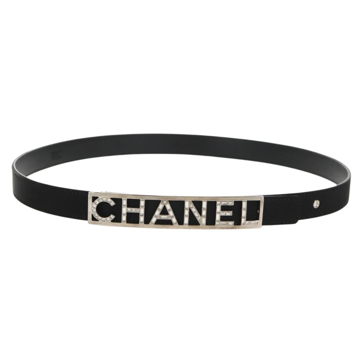 Preowned Authentic CHANEL Belt Leather 35.8 Black