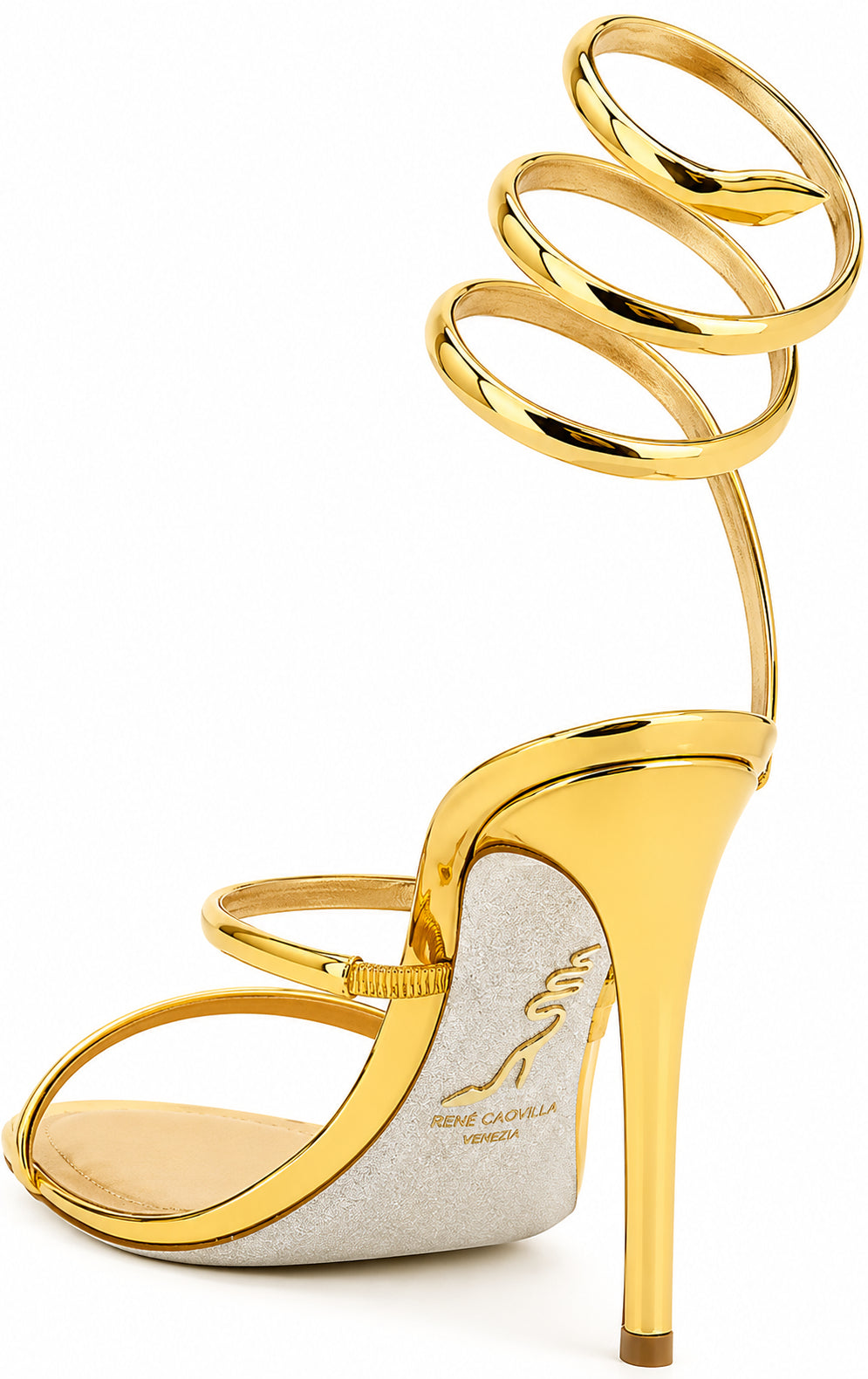 Authentic Rene Caovilla 'Cleo Metallic' Gold Stiletto Heel Sandals