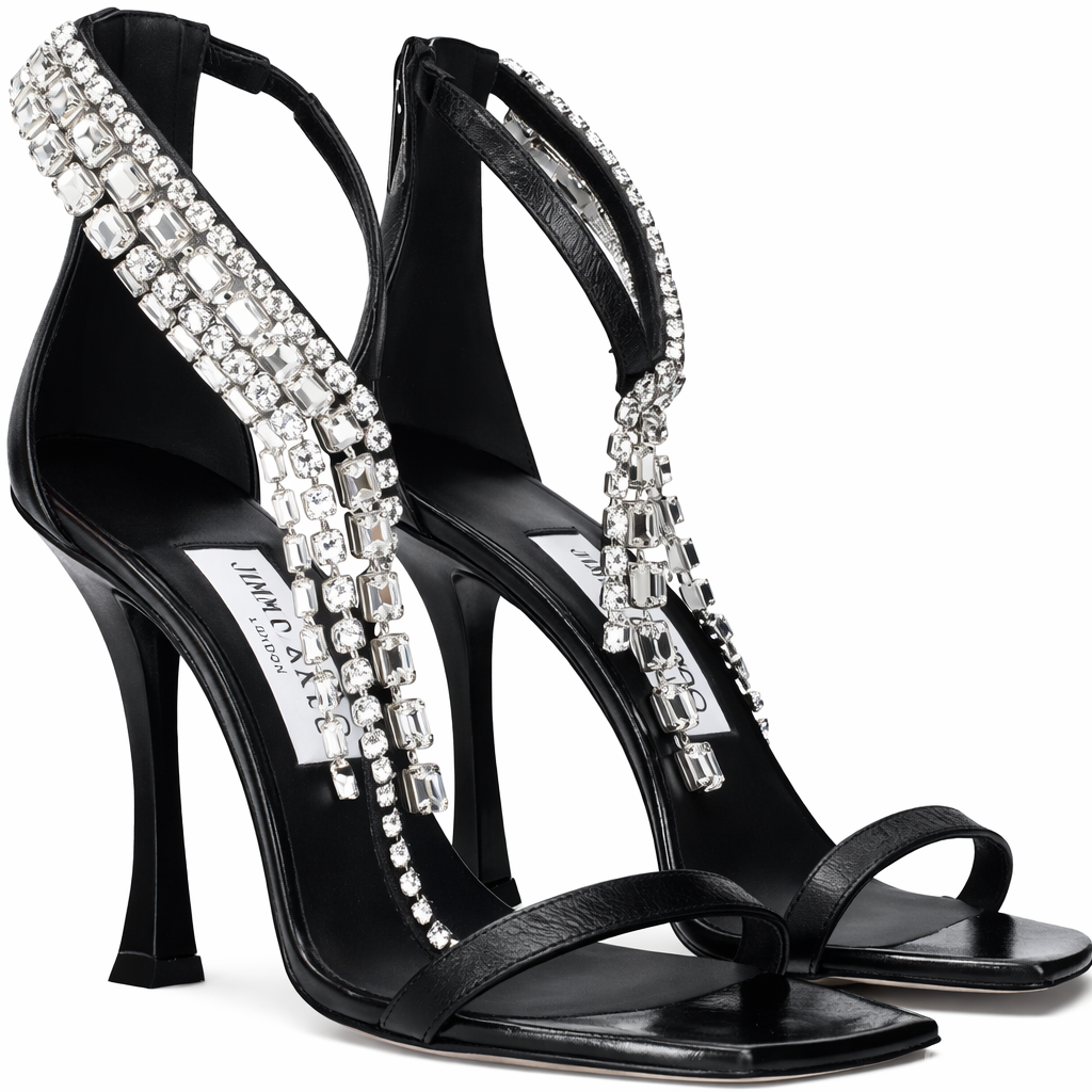 Preowned Authentic Grade Excellent Jimmy Choo Black Leather Stiletto Heel Sandals