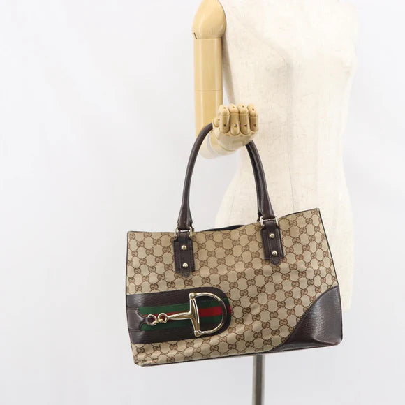 Authentic Preowned Gucci Canvas Horsebit Tote Bag Beige Gold